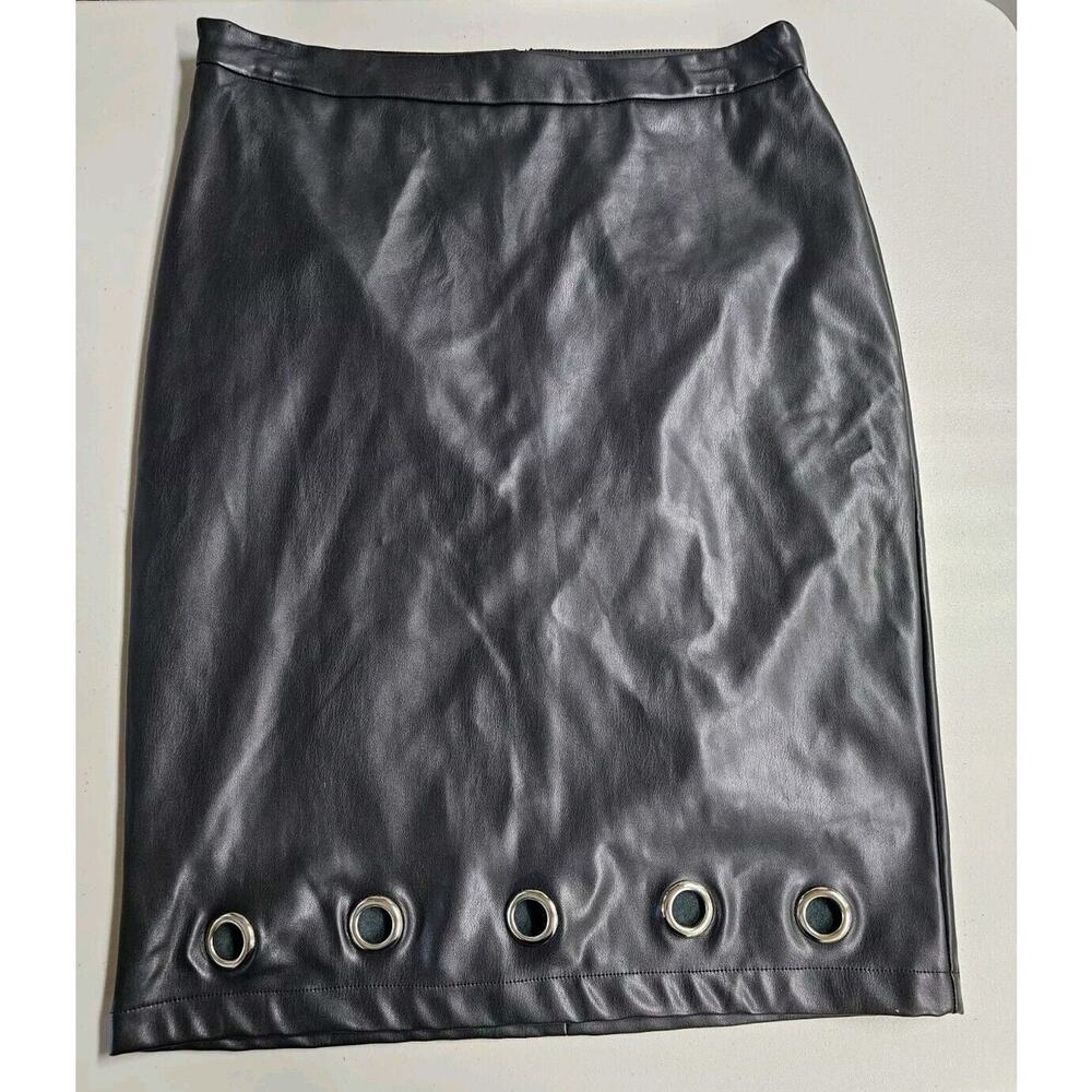 Ashley Stewart Faux Leather Black Skirt Size 12